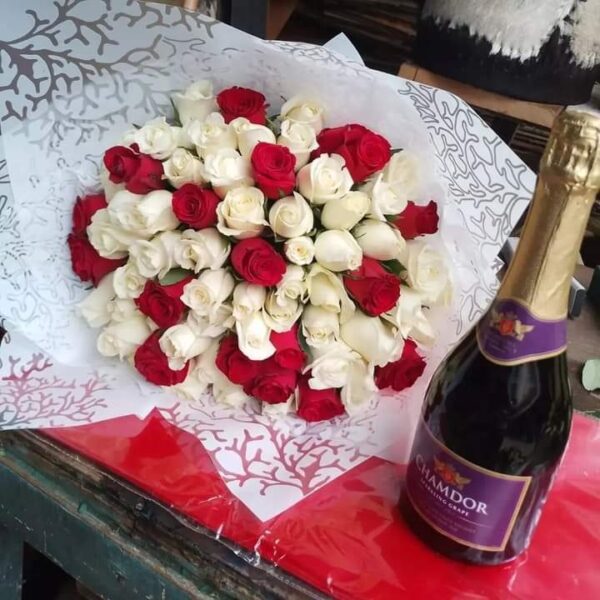 RED WHITE ROSES & CHAMDOR WINE