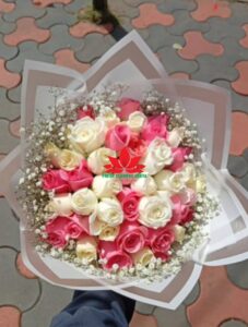 Pink, white and gypsophila bouquet