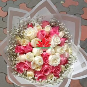 Pink, white and gypsophila bouquet