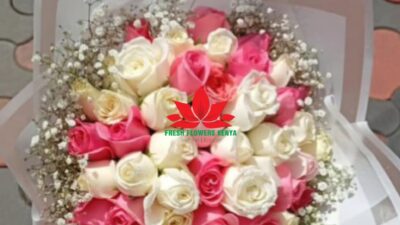 Pink, white and gypsophila bouquet